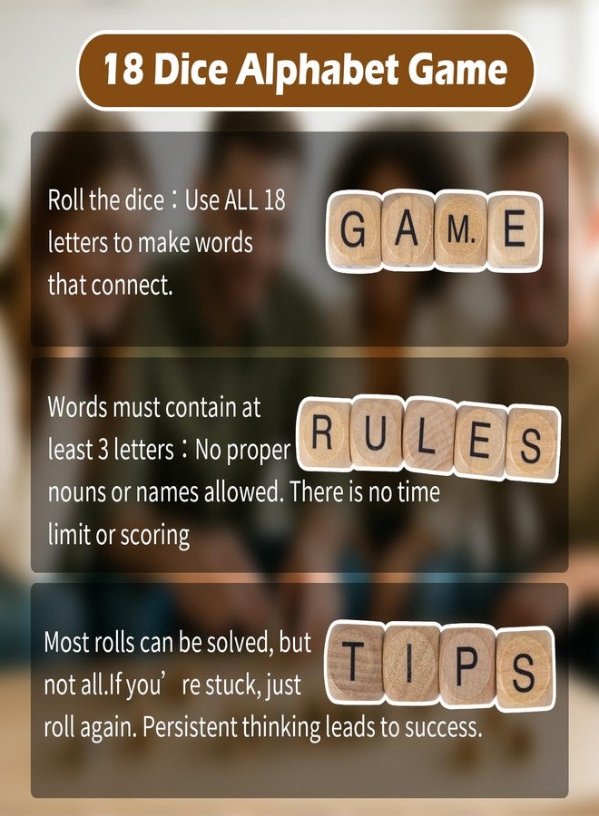 WodGod Crossword Dice Challenge Set for Adults - 18 Wooden Letter Dice with Enhanced Vowel Distribution for Multiplayer Games & Vocabulary Building - Image 4